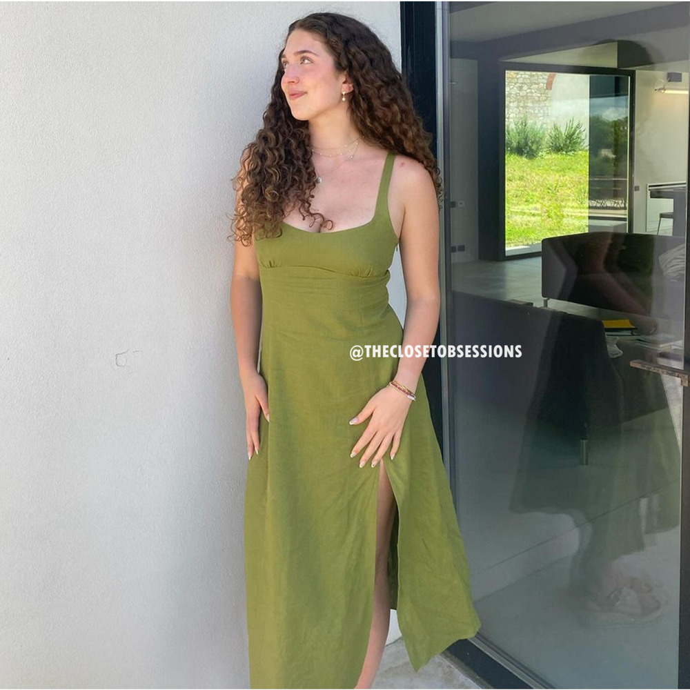 ZARA Green Linen Blend Front Slit Midi Dress NWT | Sizes M & L - Picture 13 of 16